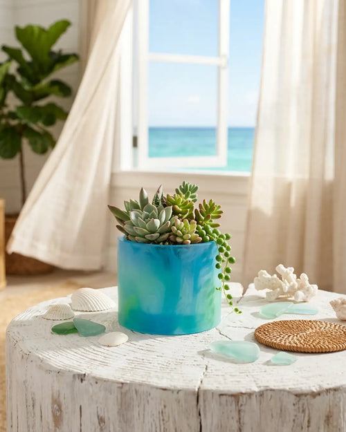 Resin Bowl | Succulent | Sea Blue and Green Algae Peppered Moth Studios 