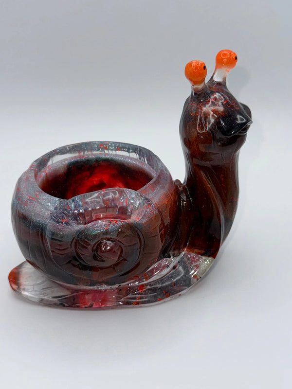 Red, blue and orange Snail Succulent Pot Peppered Moth Studios