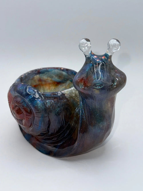 Blue and Red Snail Succulent Pot Peppered Moth Studios