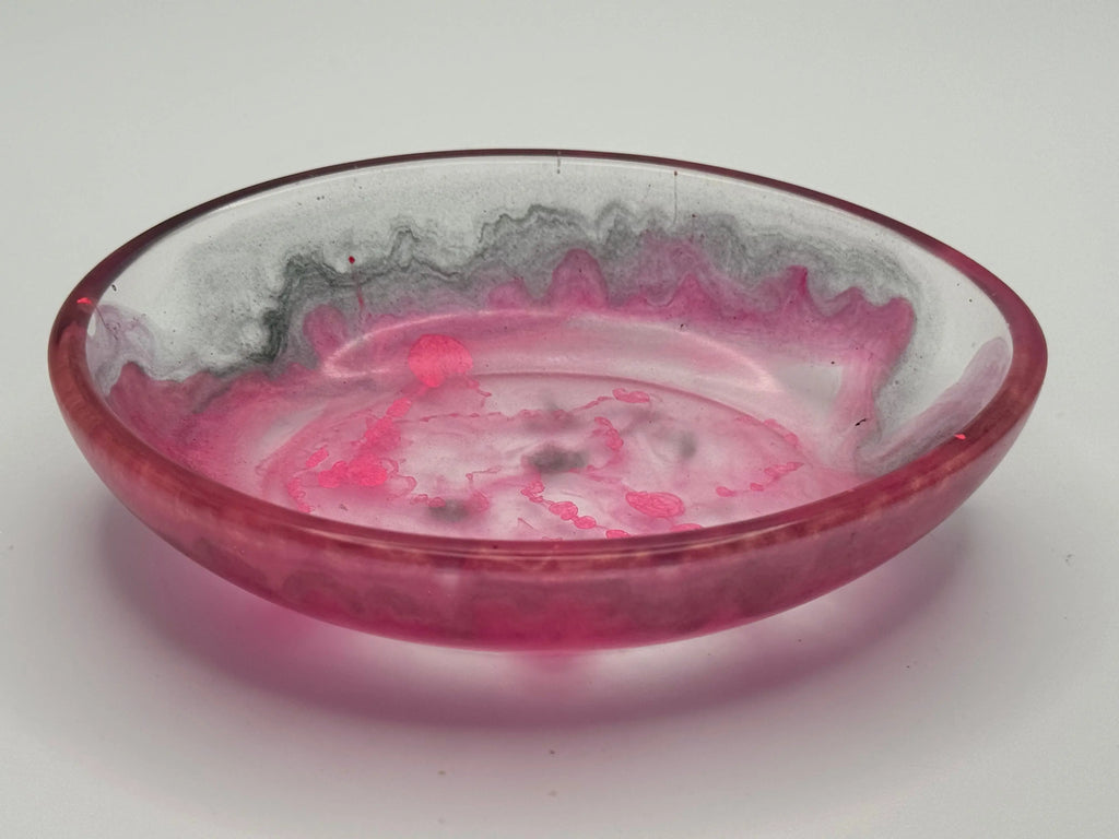 Three resin trays | Soap Dishes | Florescent Hot Pink and Black Peppered Moth Studios