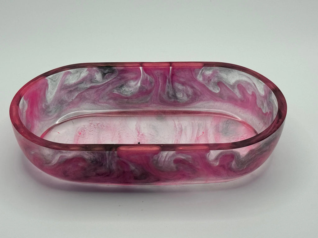 Three resin trays | Soap Dishes | Florescent Hot Pink and Black Peppered Moth Studios