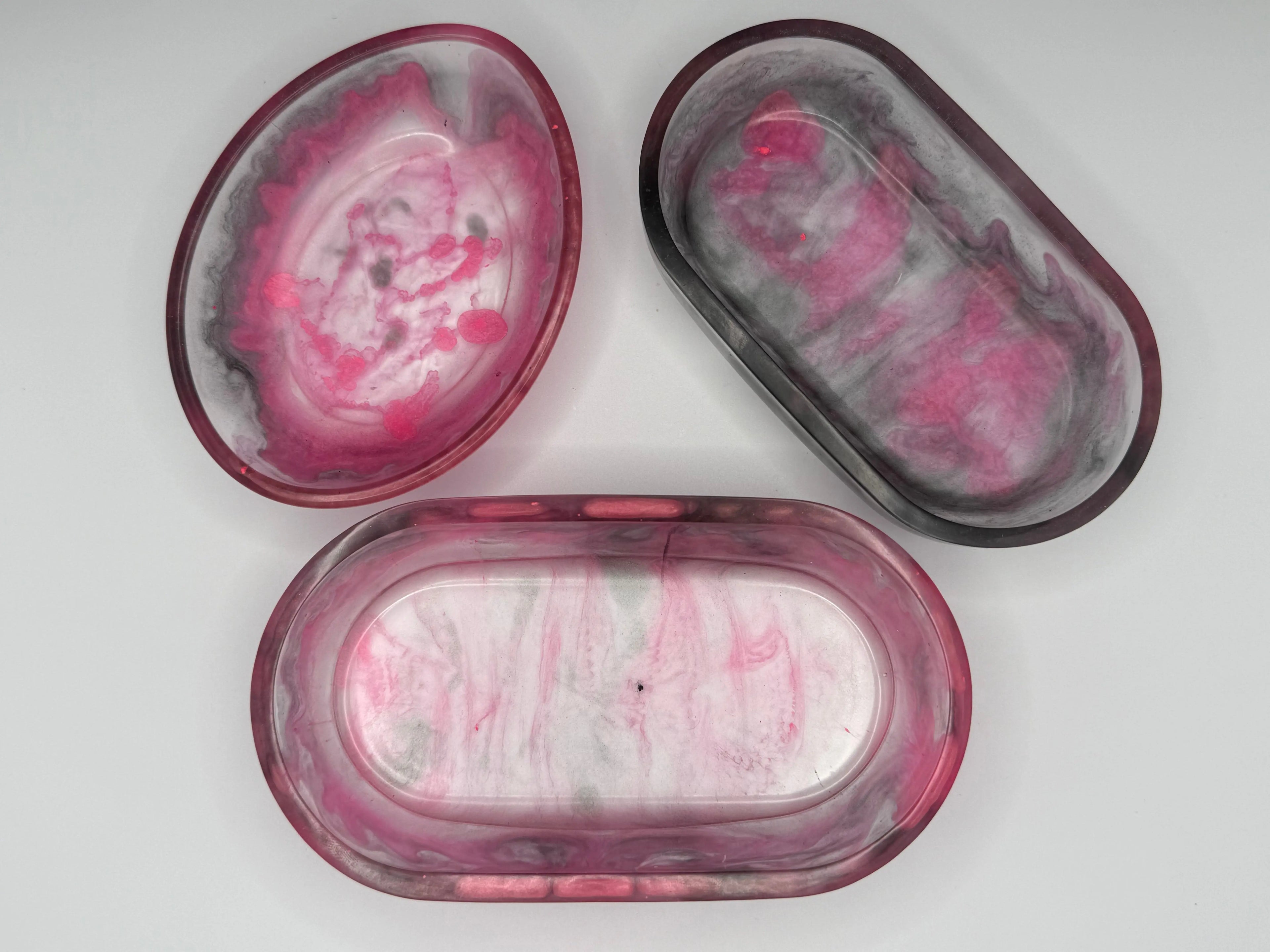 Three resin trays | Soap Dishes | Florescent Hot Pink and Black Peppered Moth Studios