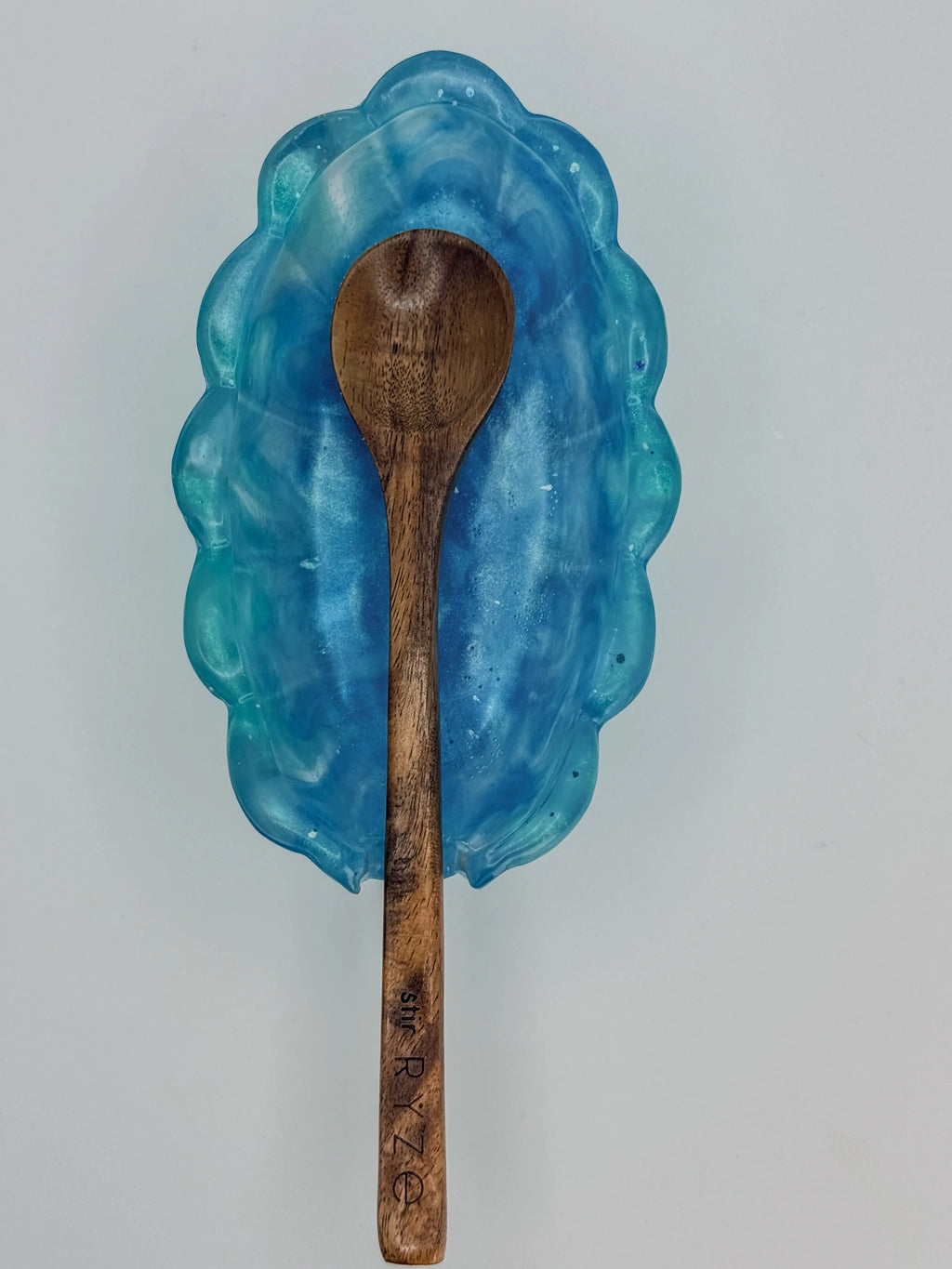 Teal & Clear Geode Resin Spoon Rest Peppered Moth Studios, LLC 