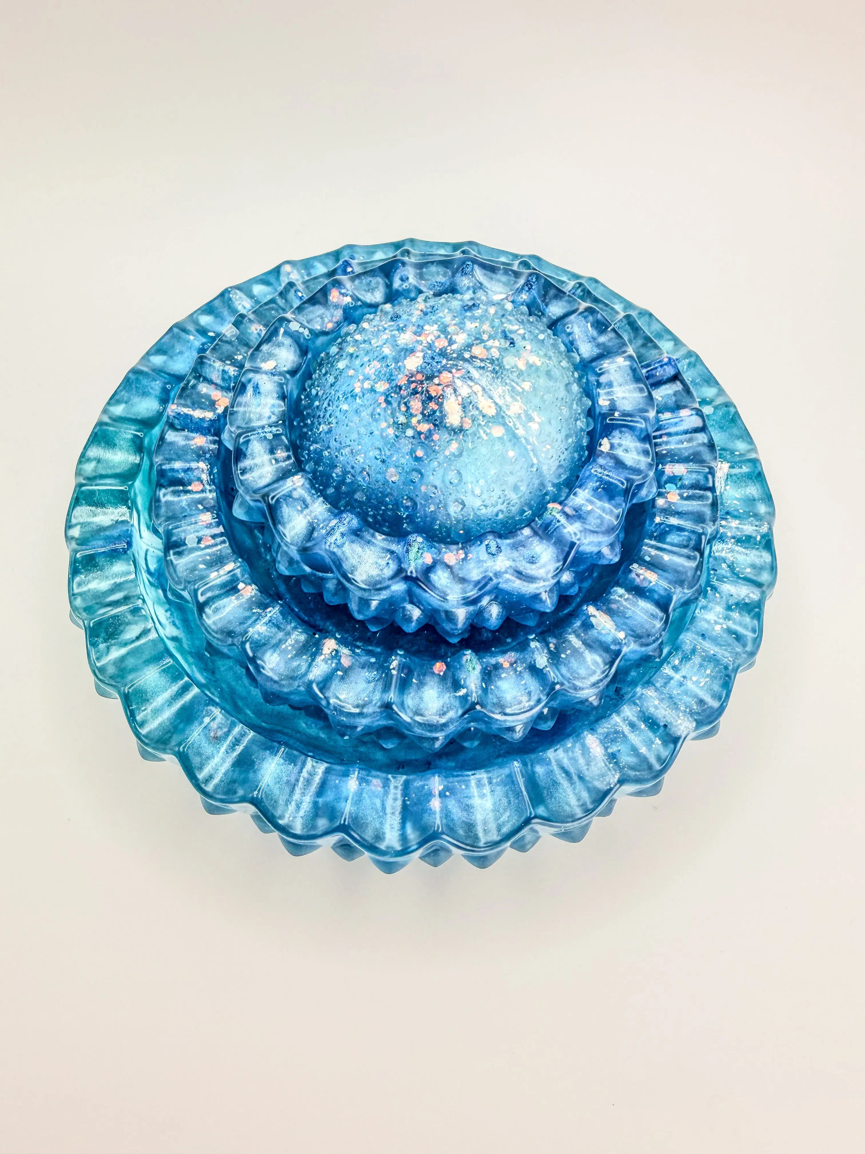 Ocean Tide Ruffled Resin Tray Set of 3 & Sea Urchin Sculpture Peppered Moth Studios 
