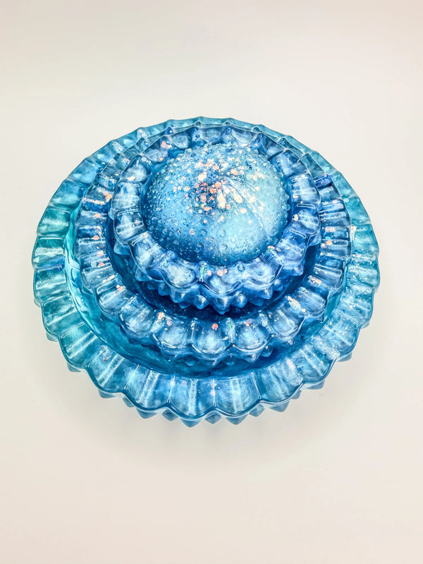 Ocean Tide Ruffled Resin Tray Set of 3 & Sea Urchin Sculpture Peppered Moth Studios 