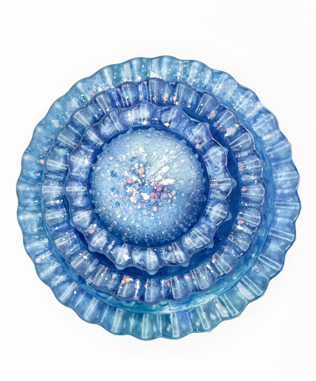 Ocean Tide Ruffled Resin Tray Set of 3 & Sea Urchin Sculpture Peppered Moth Studios 