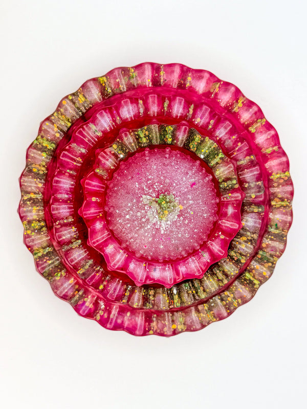 Rose Garden Ruffled & Hobnob Resin Tray Set with Sea Urchin| Set of 3 Peppered Moth Studios 