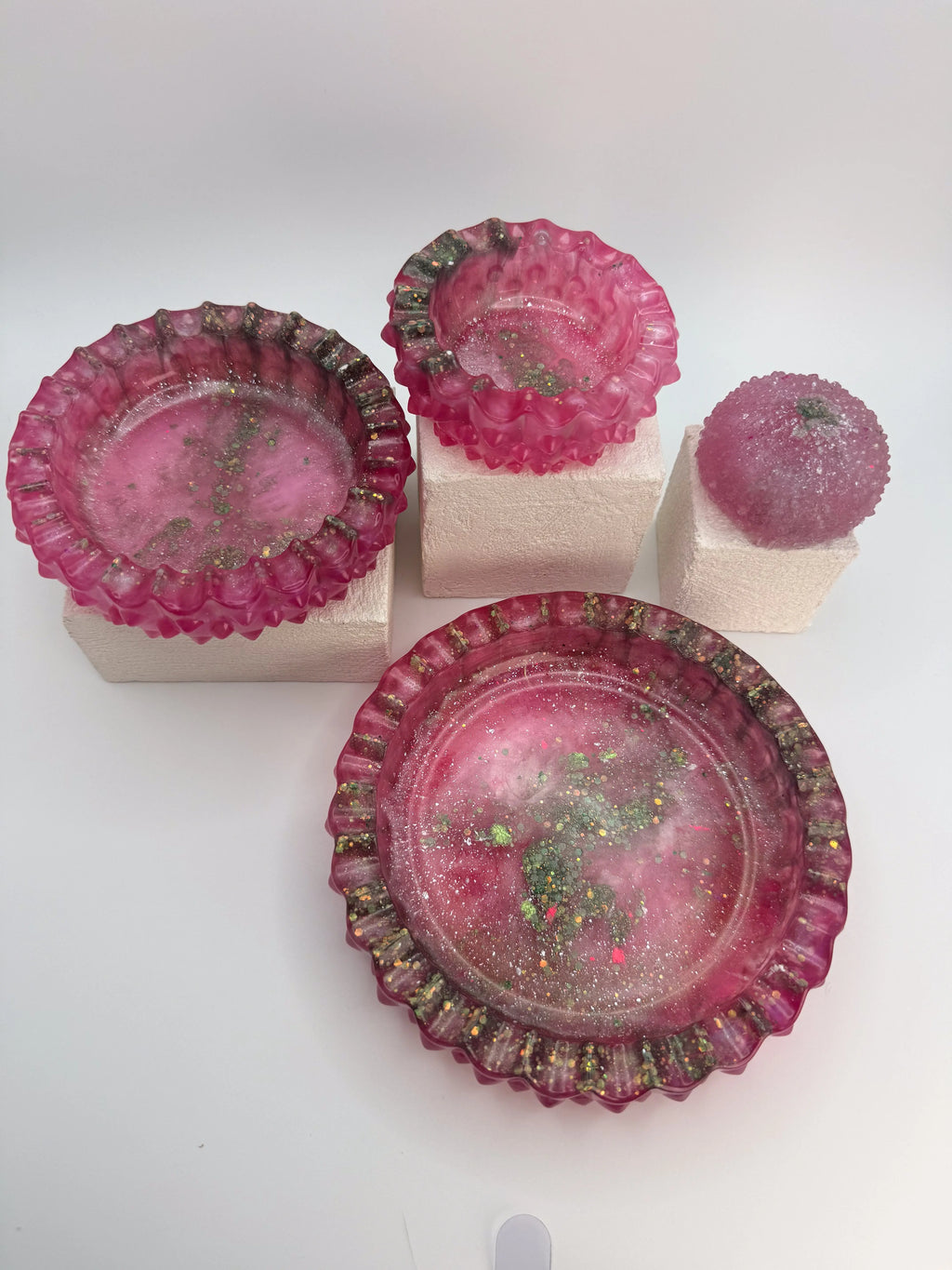 Rose Garden Ruffled & Hobnob Resin Tray Set with Sea Urchin| Set of 3 Peppered Moth Studios 
