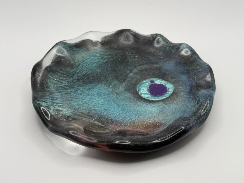 Teal, purple and black abstract design plate