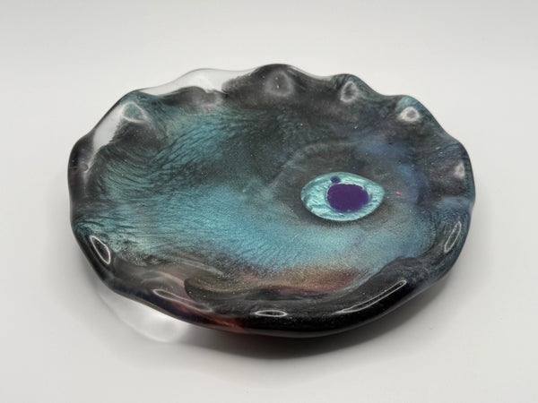 Teal, purple and black abstract design plate