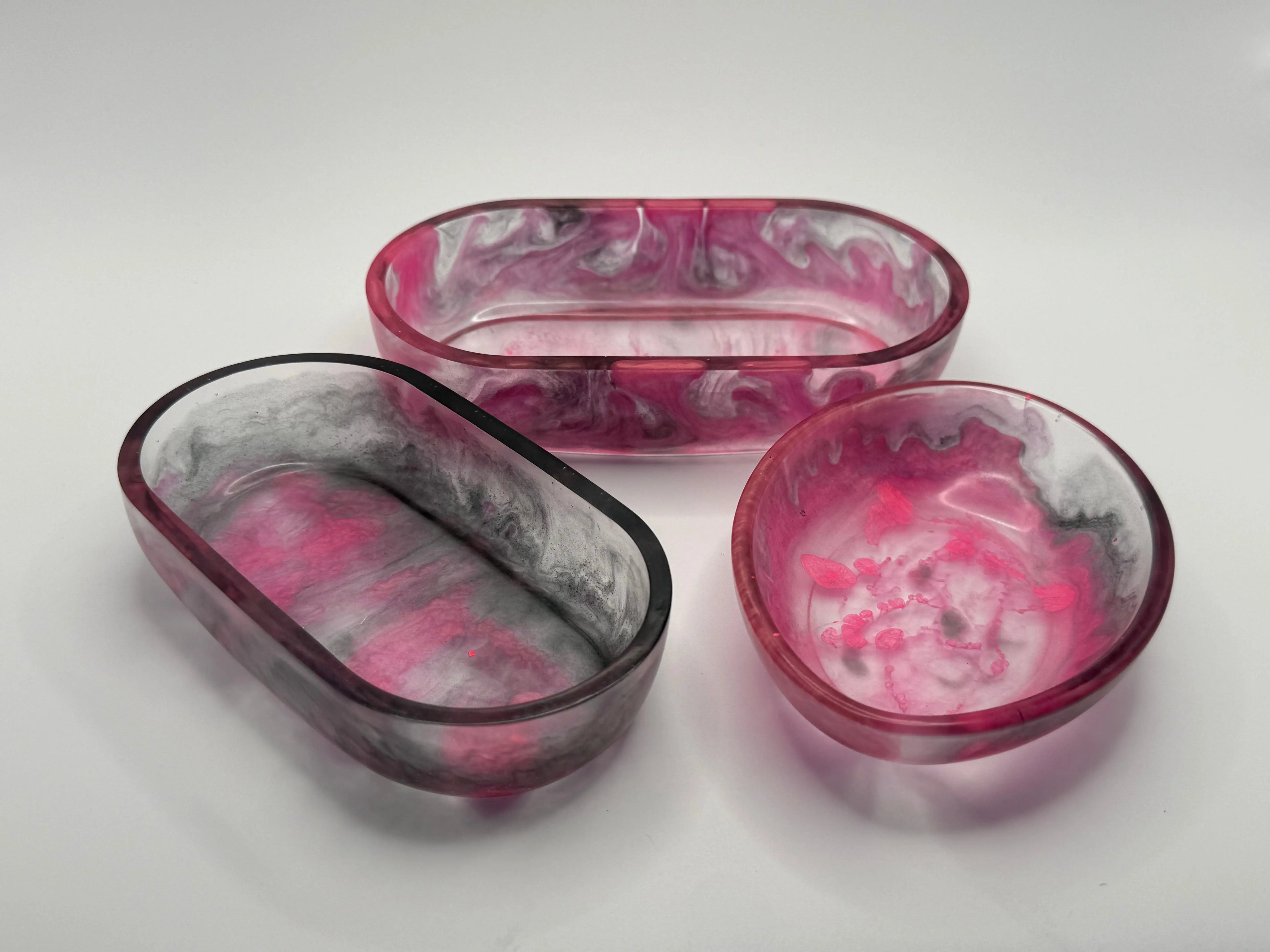 Three resin trays | Soap Dishes | Fluorescent Hot Pink and Black Peppered Moth Studios